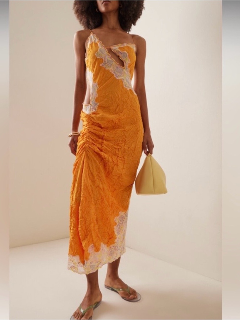 Christopher Esber Orange Lace-Trim Slip Midi Dress